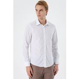 Beyaz Uzun Kollu Filafil Sert Yaka Cepsiz Pamuklu Basic Slim Fit Dar Kesim Gömlek 1004240008