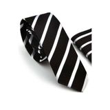 Beyaz Verev Çizgili Siyah Dokuma Kumaş Mendilli Slim Fit Kravat / SDK-220701 SDK220701