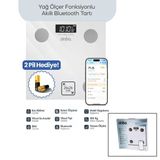 Beyaz Yağ Ölçer Akıllı Bluetooth Cam Baskül Pilli 180Kg/50Gr 26X26cm 8-Kişi Hafıza Lcd Ekran ℃ Gösterge Sbs-4472 (5250)