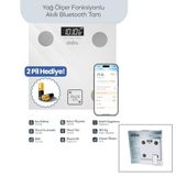 BEYAZ YAĞ ÖLÇER AKILLI BLUETOOTH CAM BASKÜL PİLLİ 180KG/50GR 26X26CM 8-KİŞİ HAFIZA LCD EKRAN ℃ GÖSTERGE SBS-4472 (5264)