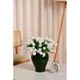 Beyaz Yapay Lüx Lale Çiçeği Buketi 8 Dallı Premium Canlı Islak Dokulu 35 Cm