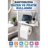 Beyaz Yapışkanlı Raflı Tuvalet Kağıdı Askılığı Delmeden Montaj Banyo Organizer Telefon Rafı Askısı