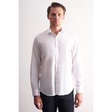 Beyaz Yarım İtalyan Yaka Kendinden Desenli Uzun Kol Premium Slim Fit %100 Pamuk Gömlek 1004255192
