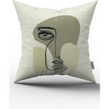 Beyaz Yeşil Modern Silüet Figür Desenli Dijital Baskı Kırlent Yastık Kılıfı CGH518 - 43 x 43 cm - Renkli