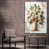 Beyaz Yeşil Uzakdoğu Çiçekleri 2 Gold Dekoratif Kanvas Tablo dkmr441 - Premium Kanvas Tablo (35x50cm)