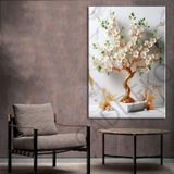 Beyaz Yeşil Uzakdoğu Çiçekleri Gold Dekoratif Kanvas Tablo dkmr440 - Modern Duvar Tablosu (50x70cm)