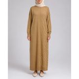Beyaz Zambak Zebra Desen Detaylı Uzun Triko Elbise - Standart - Camel