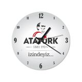 Beyaz Zemin Atatürk 1881 - 1938 Izindeyiz Duvar Saati Beyaz