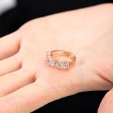 Beyaz Zirkon Taşlı Asimetrik Tasarım Rose Renk Free Size 925 Ayar Gümüş Kadın Yüzük