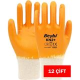 Beybi 12 Adet Kn2+ (Kn2 Plus) Iç Yüzeyi Pamuklu Nitril Iş Eldiveni - Sarı - 9
