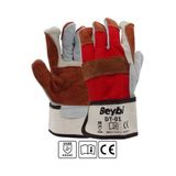 Beybi Dt-01 Deri Kaplı Isıya Dayanıklı Ağır İş Eldiveni (10Lu Paket) 10 beden - Kırmızı - Beyaz - XL