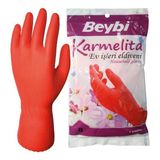 Beybi Karmelita 8 Numara 25LI Paket Bulaşık Eldiveni Gıdaya Uygundur Kaymayı Önleyici Pütürlü - Kırmızı