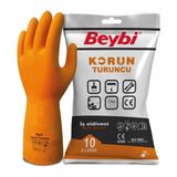 BEYBİ Korun Turuncu Lateks İş Eldiveni | Pamuk Astarlı, Kimyasala Dayanıklı, Kaydırmaz, Gıda Uyumlu Endüstriyel Eldiven | Beden: 10