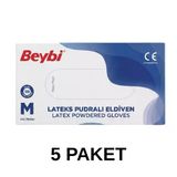 Beybi Lateks Pudralı Muayene Eldiveni M Beden 100 Lü 5 Paket