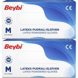 Beybi Lateks Pudralı Muayene Eldiveni M - Medium - Orta 200 Lü Set - Beyaz