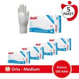 Beybi Lateks Pudralı Muayene Eldiveni Mdr - 5 Paket (100'LÜK Kutu)