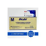 Beybi Lateks Pudralı Muayene Eldiveni Tek Kul. - 100'Lük Kutu (M Beden) Koli 20 Paket