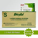 Beybi Lateks Pudralı Muayene Eldiveni Tek Kul. - Koli (20 Paket) - Beyaz