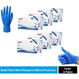 Beybi Mavi Nitril Muayene Eldiveni Pudrasız Large 6 Paket
