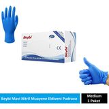 Beybi Mavi Nitril Muayene Eldiveni Pudrasız Medium 1 Paket