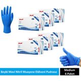 Beybi Mavi Nitril Muayene Eldiveni Pudrasız Medium 6 Paket