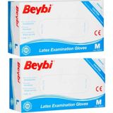 Beybi Muayene Eldiven Medium Pudralı Lateks 100LÜ Paket x 2 Paket - Beyaz