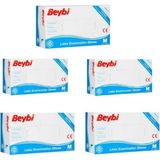 Beybi Muayene Eldiven Medium Pudralı Lateks 100LÜ Paket x 5 Paket - Beyaz