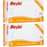 Beybi Muayene Eldiven Small Pudralı Lateks 100LÜ Paket 2 Paket - Beyaz