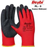 Beybi Nitril Poly PL9 9 Beden Kırmızı Siyah İş Eldiveni 12li Paket Camcı Eldiveni - Siyah - Kırmızı