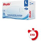 Beybi Nitril Pudrasız Muayene Eldiveni L Beden Mavi 100\'LÜ 10 Paket
