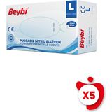 Beybi Nitril Pudrasız Muayene Eldiveni L Beden Mavi 100\'LÜ 5 Paket