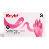 Beybi Nitril Pudrasız Muayene Eldiveni Pembe Small 100'Lü