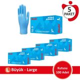 Beybi Nitril Strong Pudrasız Muayene Eldiveni - 5 Paket (100'lük Kutu) - Mavi