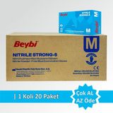 Beybi Nitril Strong Pudrasız Muayene Eldiveni - Koli (20 Paket) - Mavi
