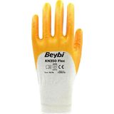Beybi Pamuk Nitril Pamuk Kn350 Flex 10 Beden İşçi Eldiveni Beyaz Sarı En388 2111X (12 Li Paket)