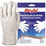 Beybi Pet (Polietilen) Eldiven - 100'LÜK Poşet 12 Adet - Şeffaf - Standart