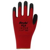 Beybi Pl-9 Polyester Örgü Crinkle Lateks Kaplı Eldiven (1 Paket: 12 Çift) - Kırmızı - Siyah