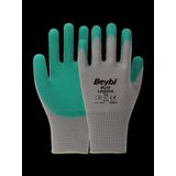 Beybi PL17 9 Beden Gri-Yeşil 12'li Paket Legend Polyester Örme Lateks Eldiven