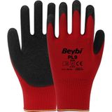 Beybi Pl9 Polyester Örme Lateks Eldiven Kırmızı 12 Çift - Kırmızı - Siyah - 10