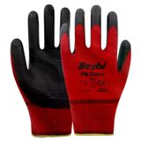 Beybi PN No: 9 12 Çift Zebra Kırmızı Polyester Örme Nitril Eldiven