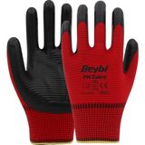 Beybi Pn Zebra Polyester Örme Nitril Eldiven 12 Çift - Kırmızı - Siyah - 9
