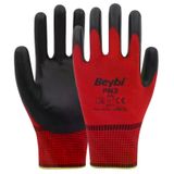 Beybi PN2 No: 9 12 Çift Kırmızı Polyester Örme Ekonomik Nitril Eldiven