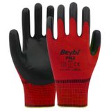 Beybi PN2 No: 9 Koli 504 Çift Kırmızı Polyester Örme Ekonomik Nitril Eldiven