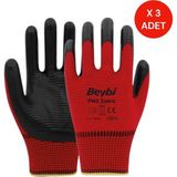 Beybi Pn3 Kırmızı Siyah Nitril Eldiven Xl (10 Numara) 3’Lü Paket – Kaymaz İş Eldiveni