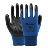 Beybi PN3 Polyester Örme Nitril Eldiven NO: 10 - Mavi\Siyah - Çift