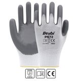 Beybi PN5 No:10 Beyaz Gri Koli Polyester Örme Nitril Eldiven