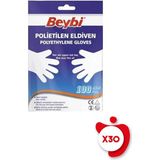 Beybi Polietilen Hışır Şeffaf Eldiven 100'LÜ 30 Paket - Standart