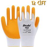 Beybi Polyester-Nitril Iş Eldiveni Pn3 No: 10 Sarı - 12 Çift - Sarı - Beyaz