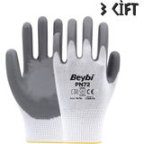 Beybi Polyester-Nitril Iş Eldiveni PN72 No: 10 Gri - 3 Çift - Gri - Beyaz