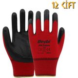 Beybi Polyester-nitril İş Eldiveni Zebra No: 10 Kırmızı - 12 Çift